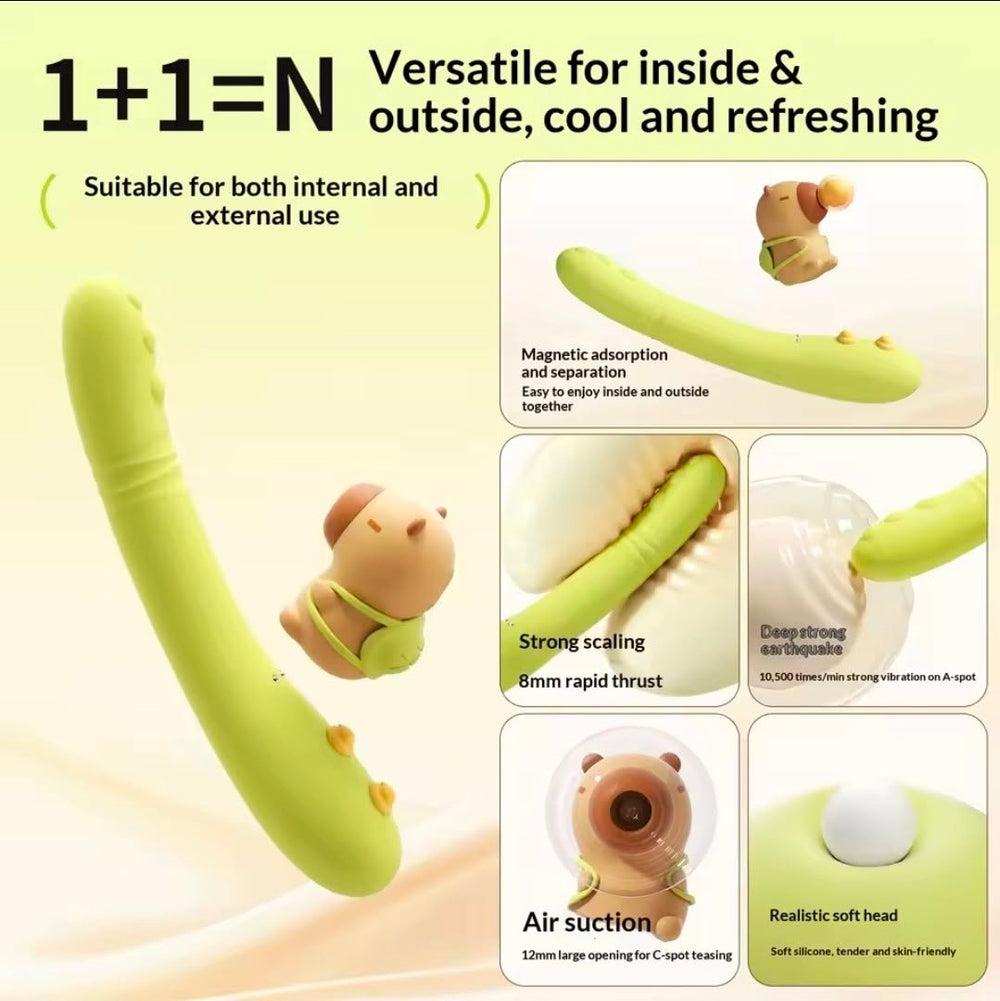Spring Capybara Dual Action Massager Insertable Telescopic Suction Vibrator