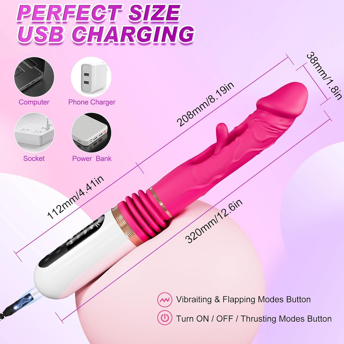 Telescopic Thrusting Dildo Machine – 5 Thrusting & 8 Vibration Modes